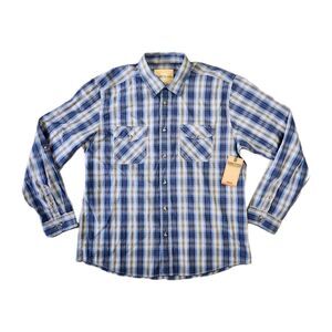 Ruff Hewn Button Down Shirt Mens XL Blue Plaid Western‎ Rancher Church Casual